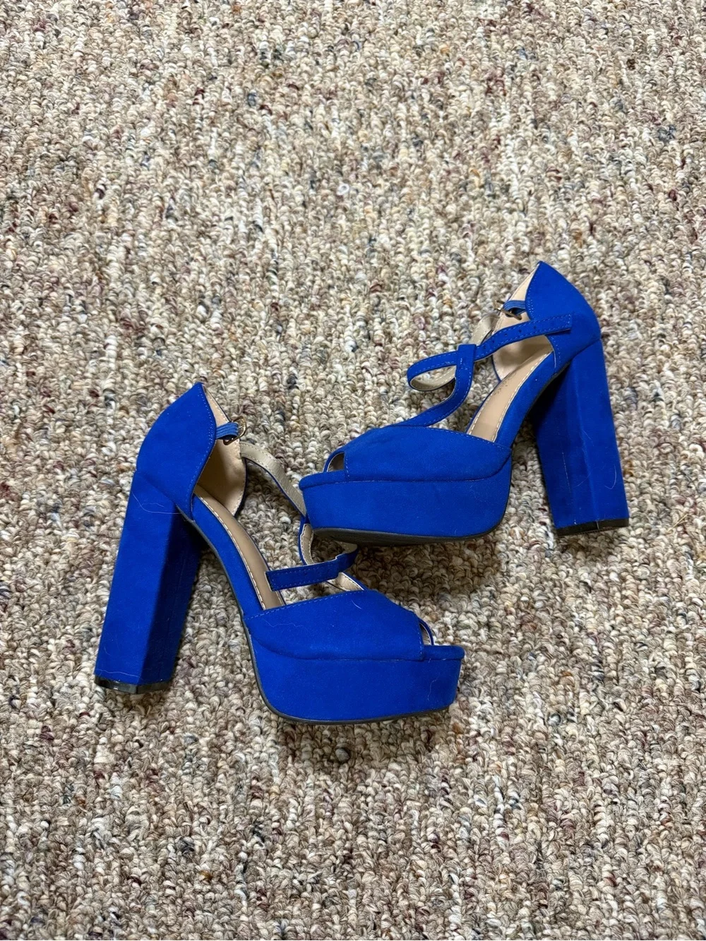 Dream Pairs Royal Blue Peep-Toe Mary Jane Heels